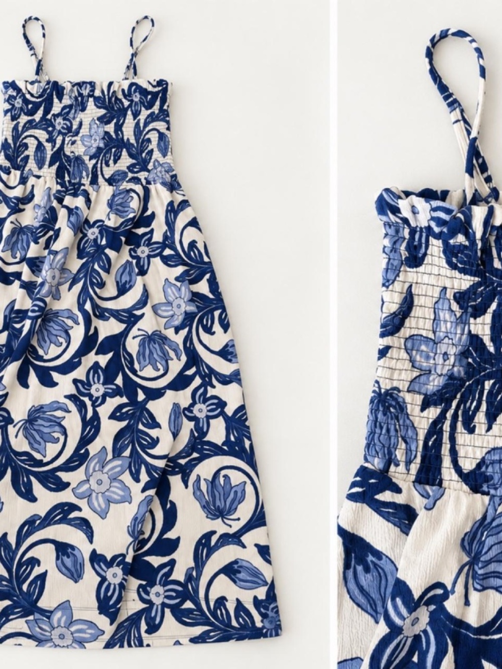 H&M blue and ivory floral midi dress, size L.